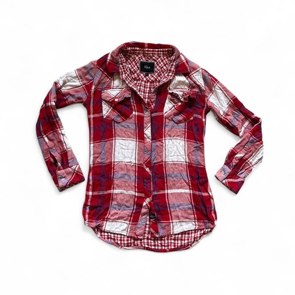 Rails Hunter‎ plaid flannel longsleeve button front shirt red white blue S - Picture 1 of 6